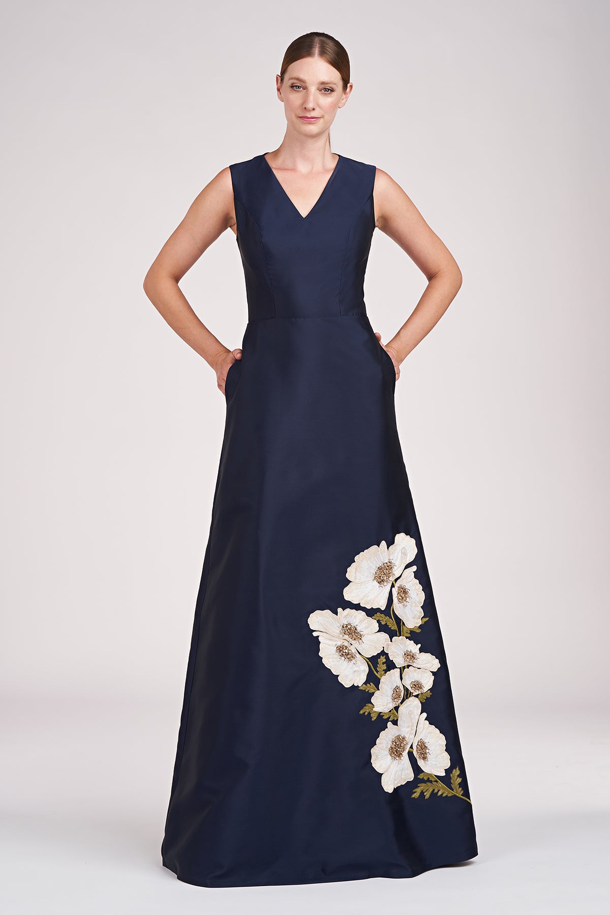 Kay Unger Aurelia Sleeveless A Line Gown Dark Navy