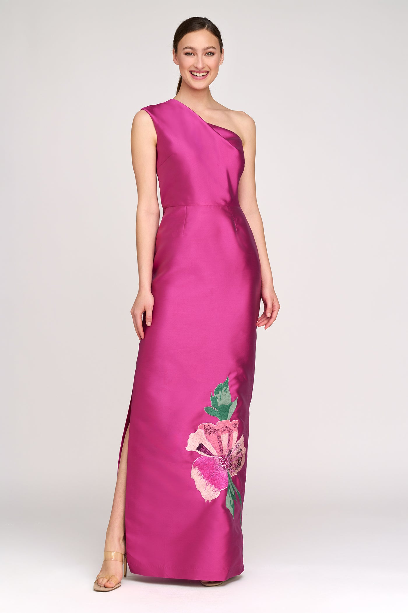 kay unger satin dress Tatiana Flared Gown Kay Unger