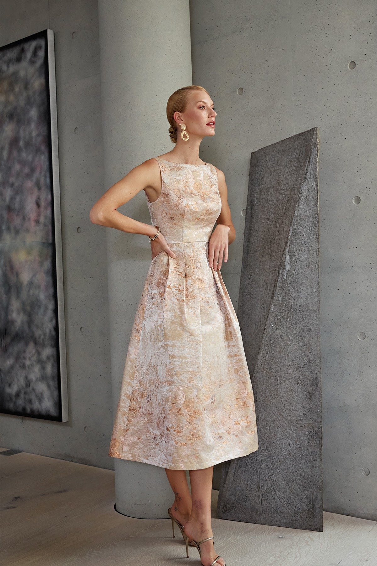 Kay Unger Sterling Metallic Jacquard Gown