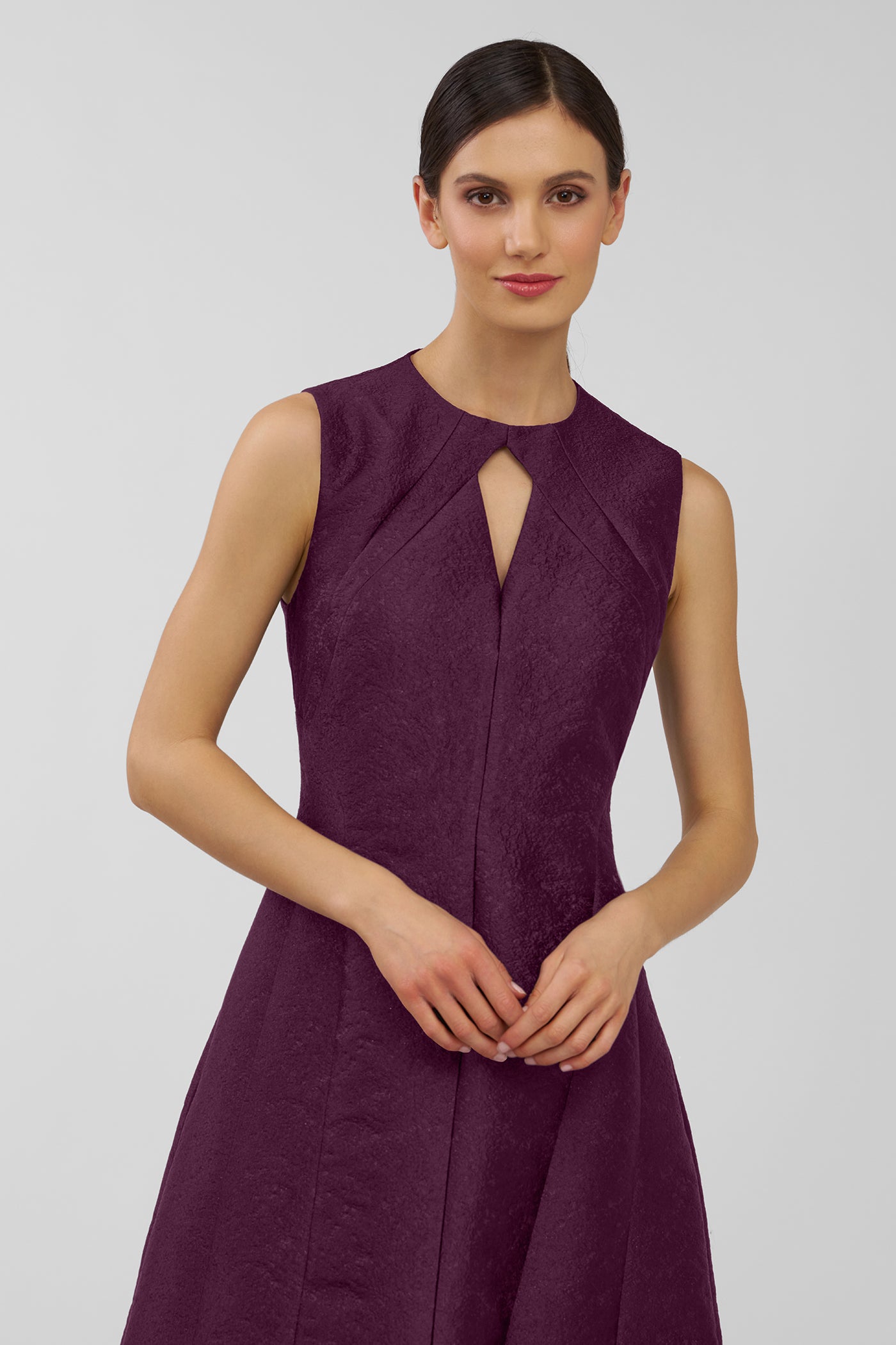 kay unger purple dress Kay Unger Dress Womens 6 Purple Sheath Sleeveless Embroidered Silk Blend Ruched