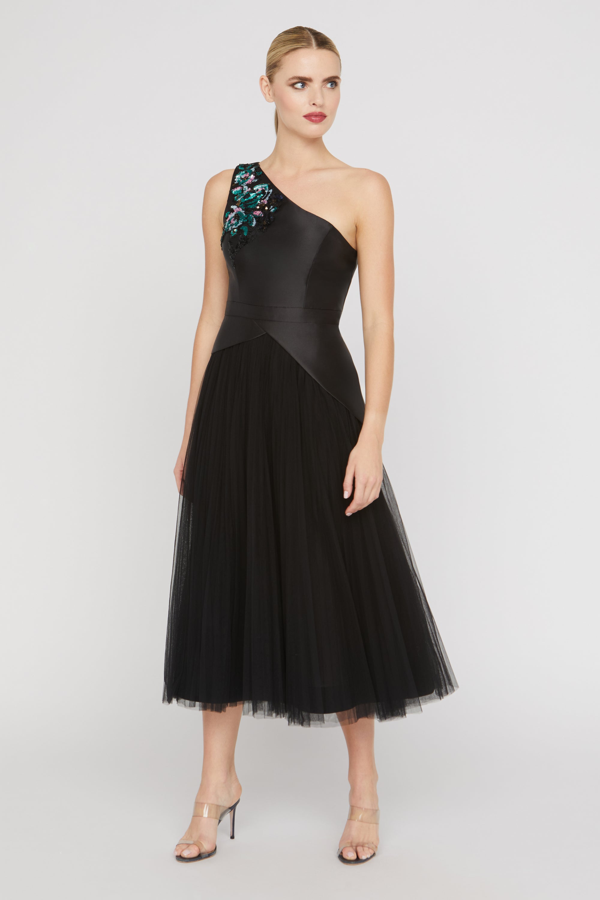 annabeth midi dress Annabeth Floral Mesh Midi Dress - Black/combo