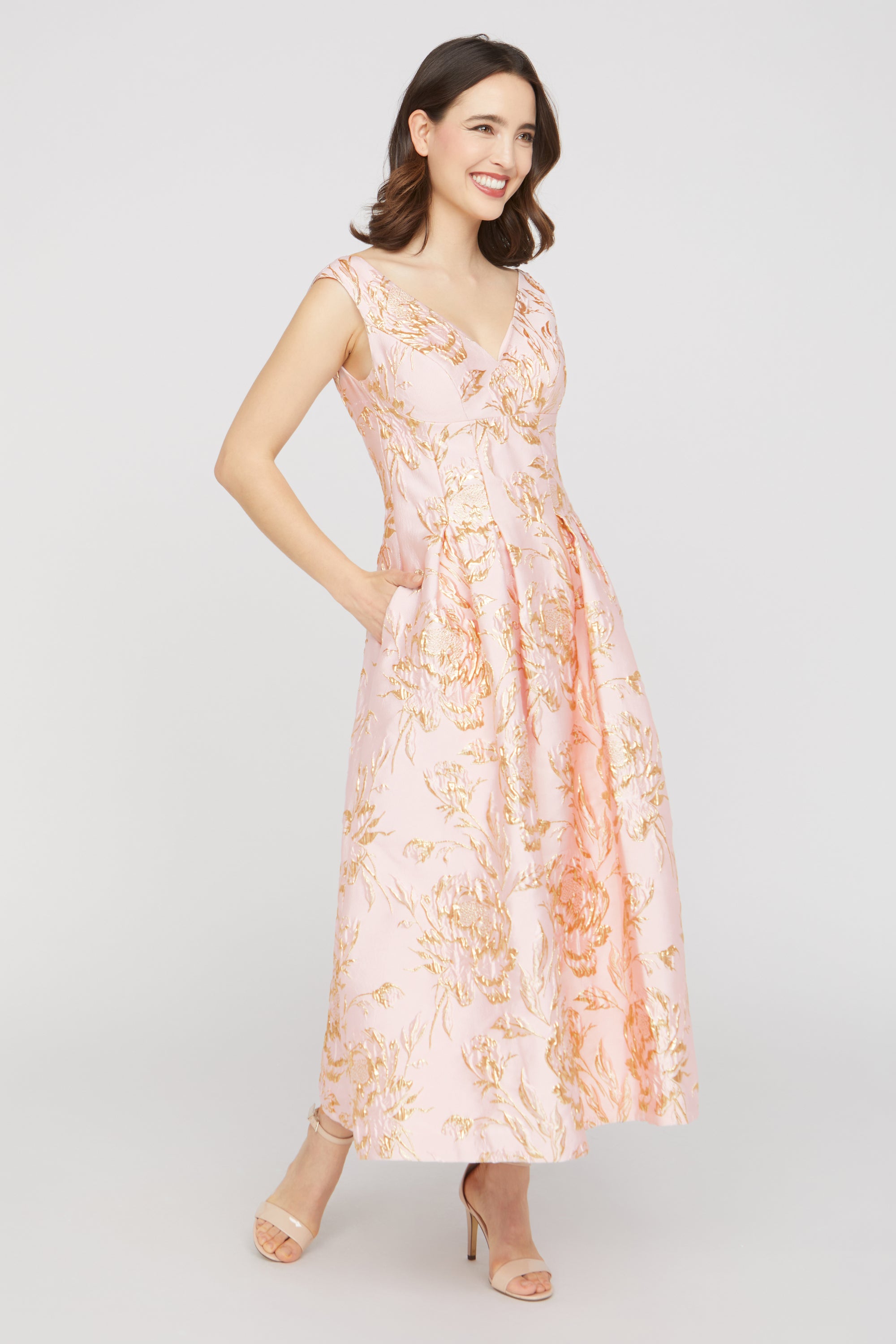 pink floral tea length dress The Barbara Tea Length Pink Bloom / 6