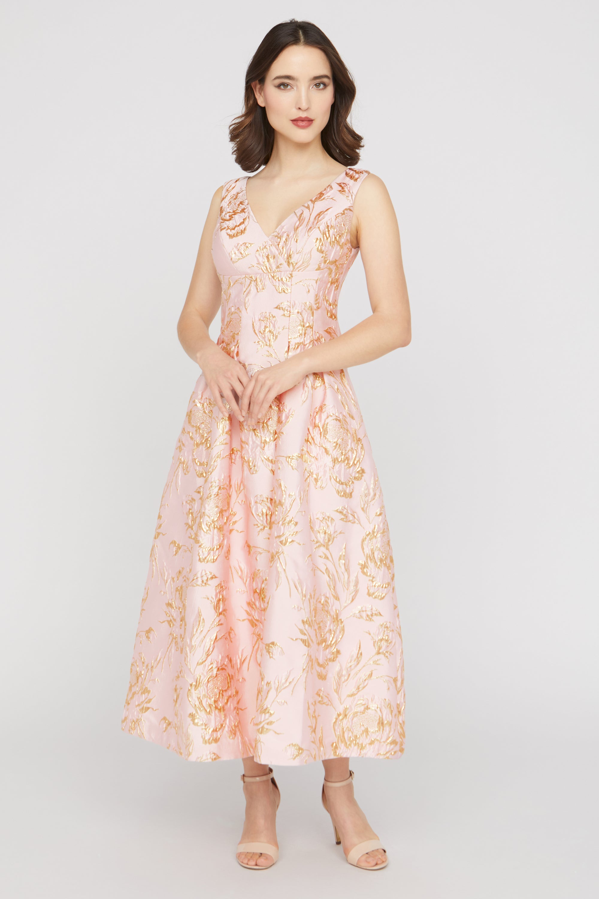 women's tea length formal dress Mother of the Bride Dress A-Line Tea Length Satin V-Neck Pleated 2026 Formal Gown COCOMELODY CM0081, Tawny