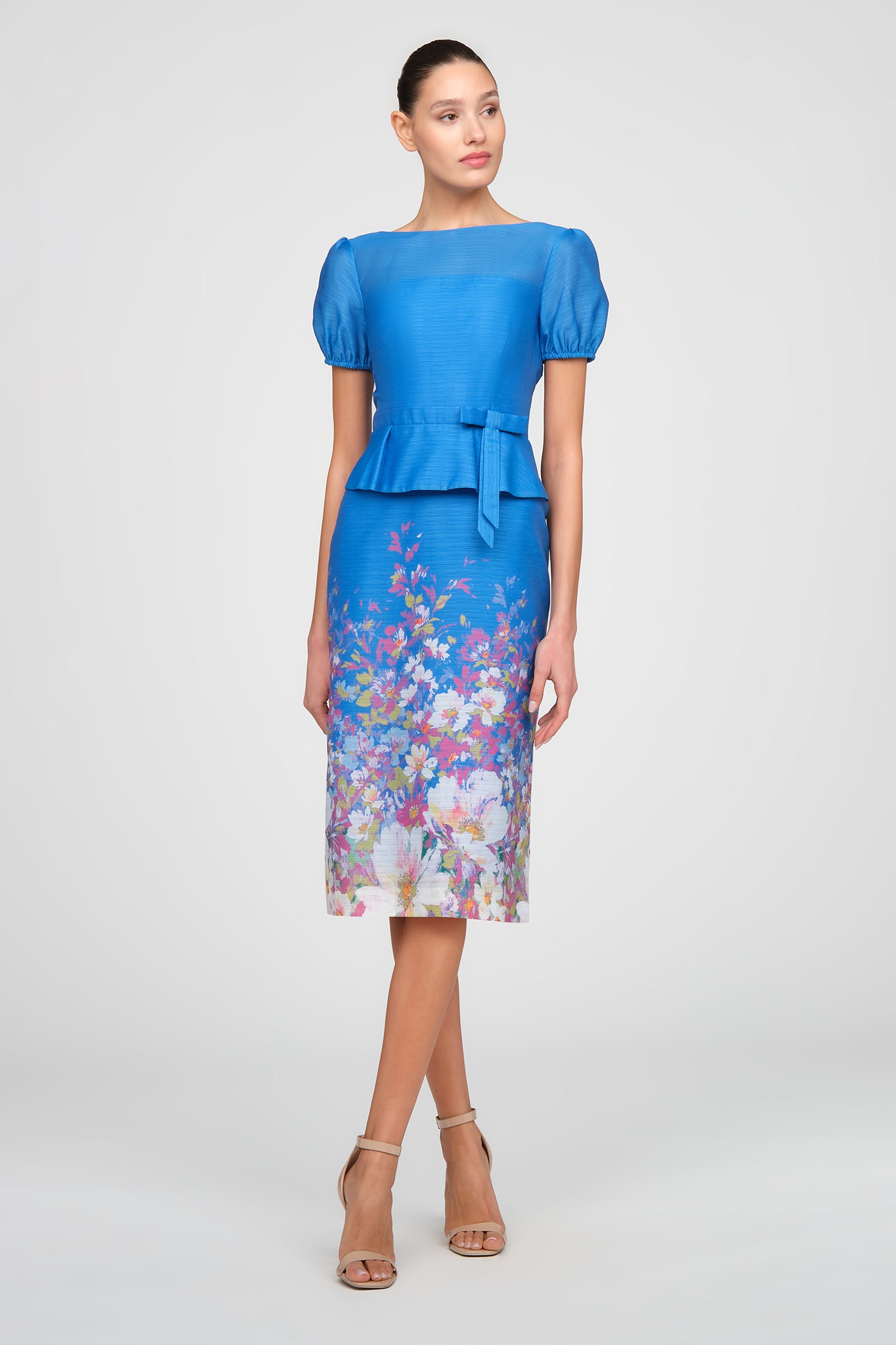 dress with cocktail print SHORT SEQUIN FLORAL PRINT A-LINE DRESS BY ANDREA & LEO COUTURE A1347 OFF White NUDE / 4