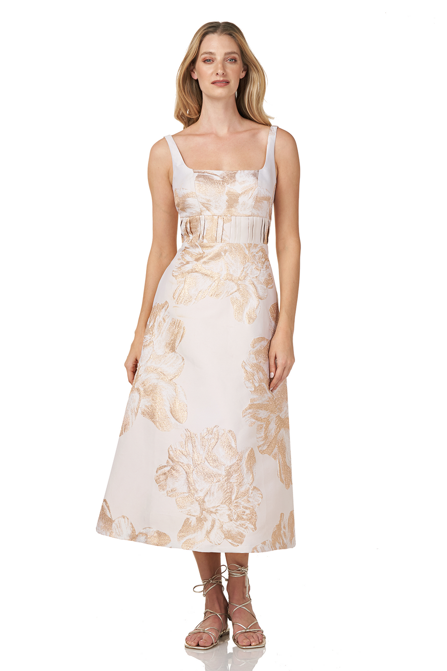 Floral Jacquard Tea Length Dress