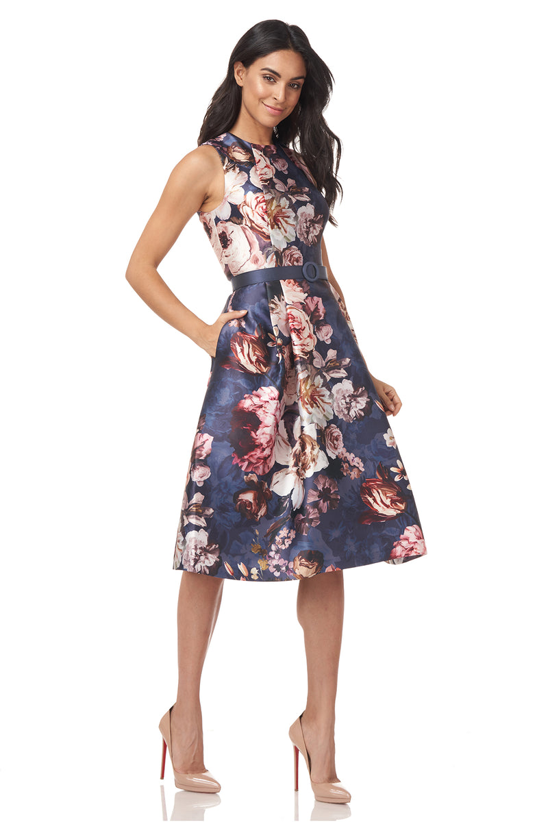 Kay Unger - Dylan Knee Length Dress - Classic Navy Baroque Floral