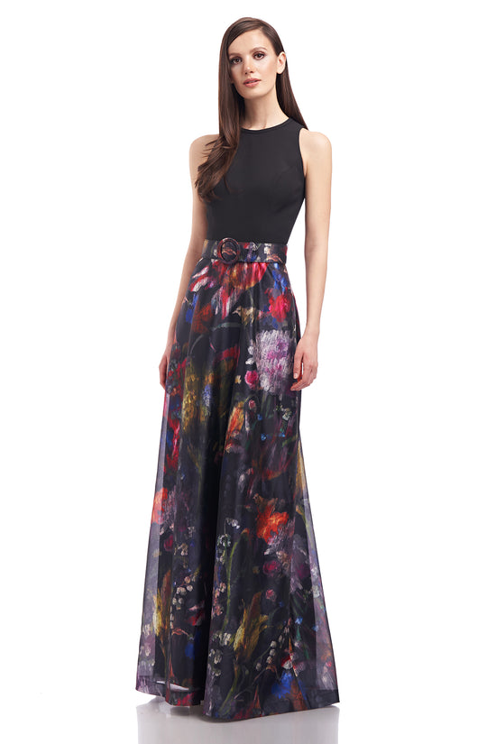 Kay Unger - Gianna Mock Neck Gown - Black Blurred Watercolor